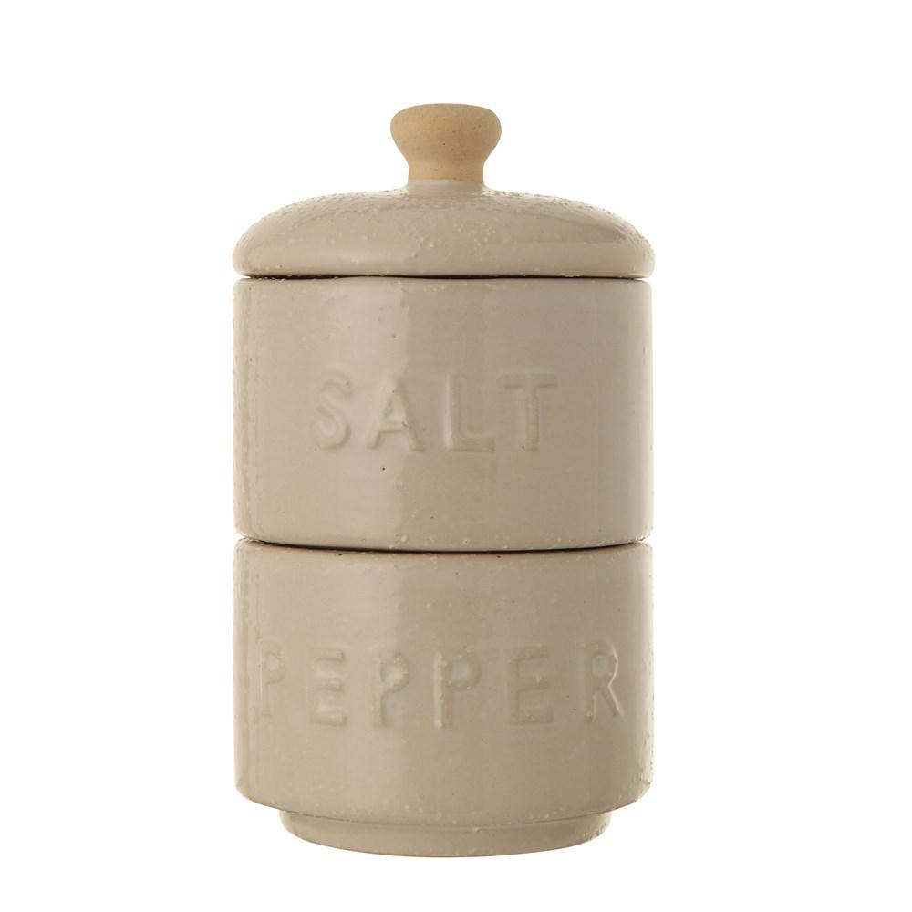 Stoneware Stackable Salt & Pepper Pots w/ Lid