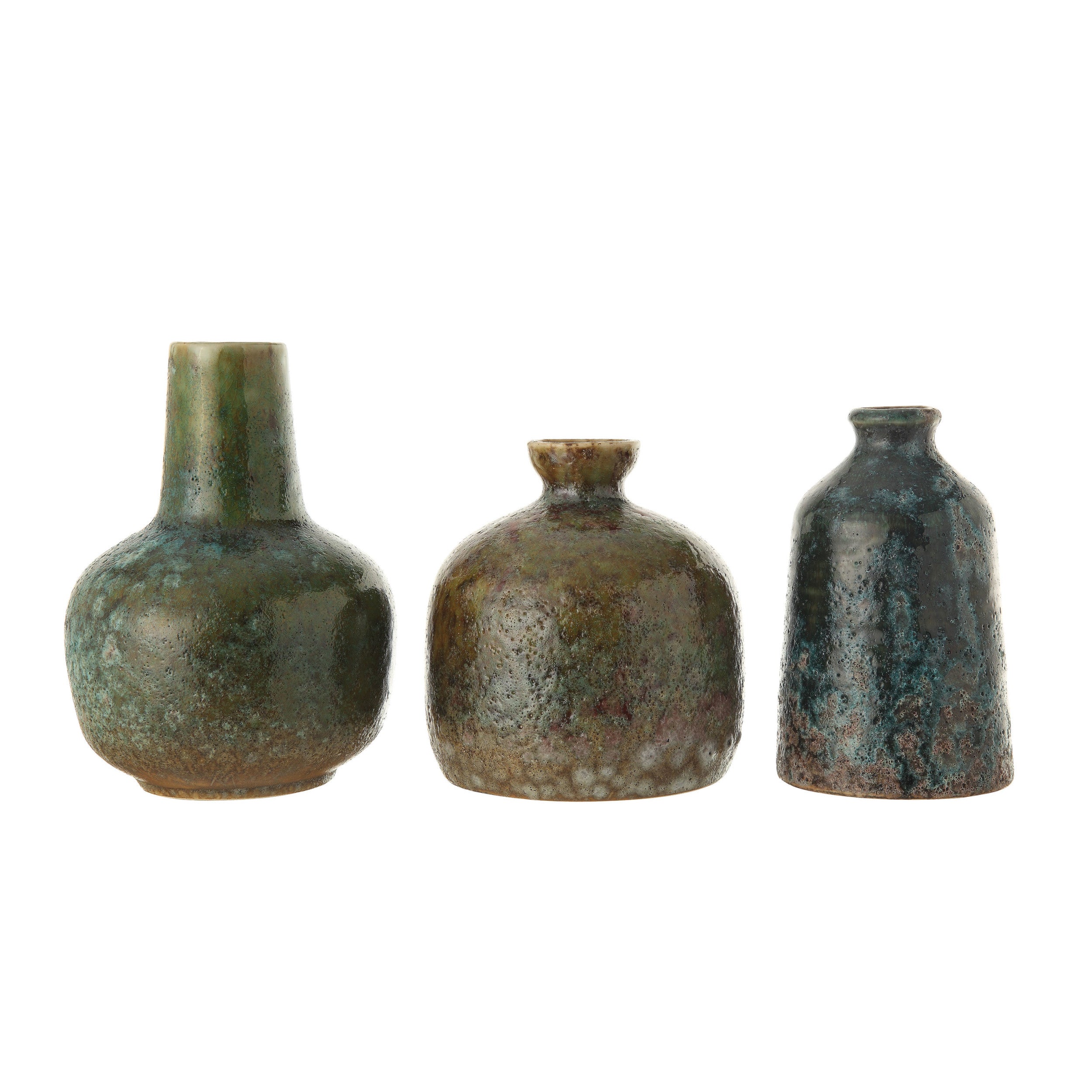 Green & Blue Stoneware Vases w/Reactive Glaze