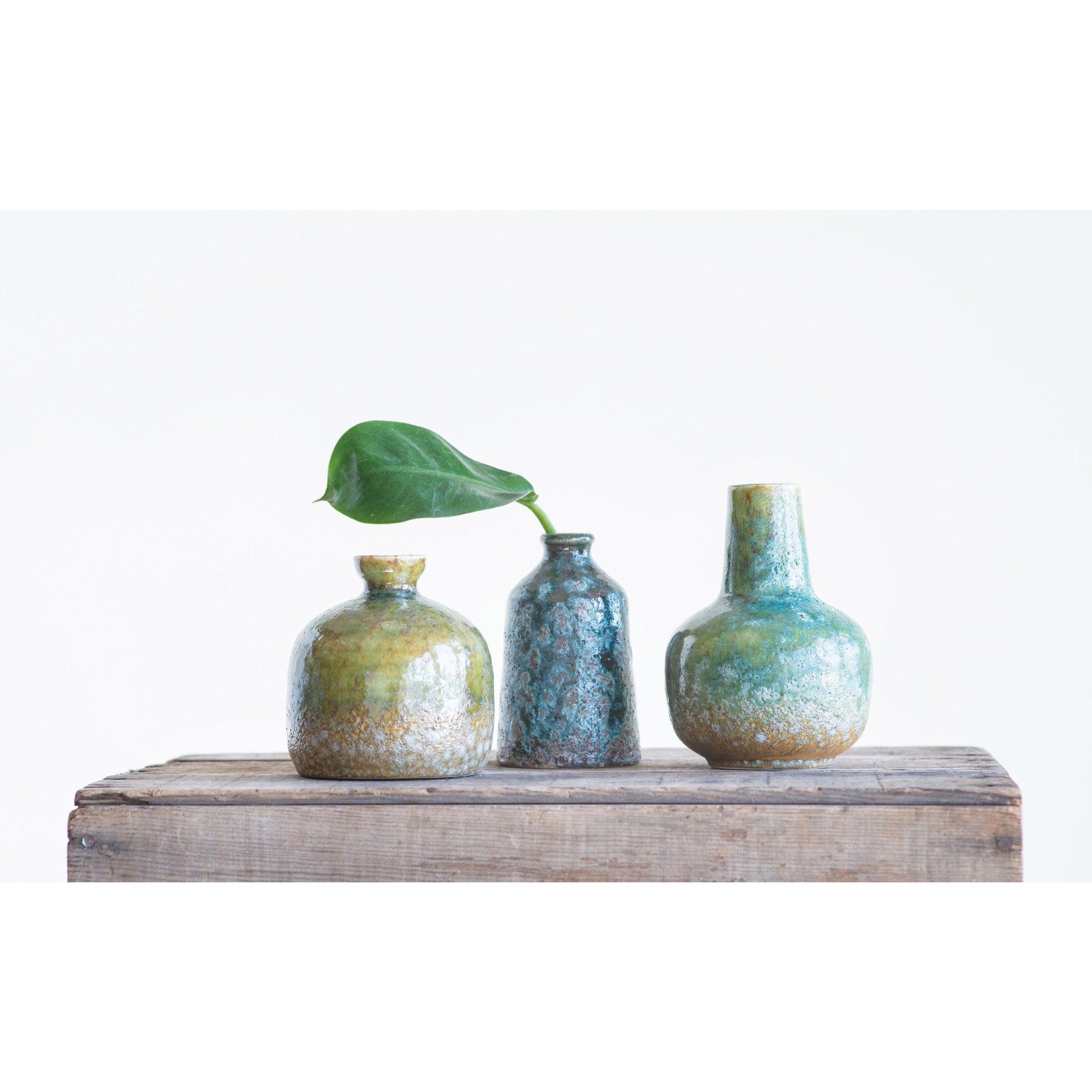 Green & Blue Stoneware Vases w/Reactive Glaze