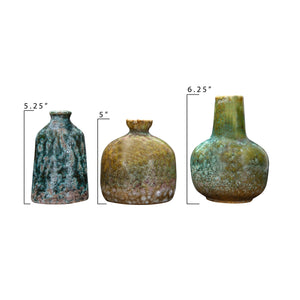 Green & Blue Stoneware Vases w/Reactive Glaze
