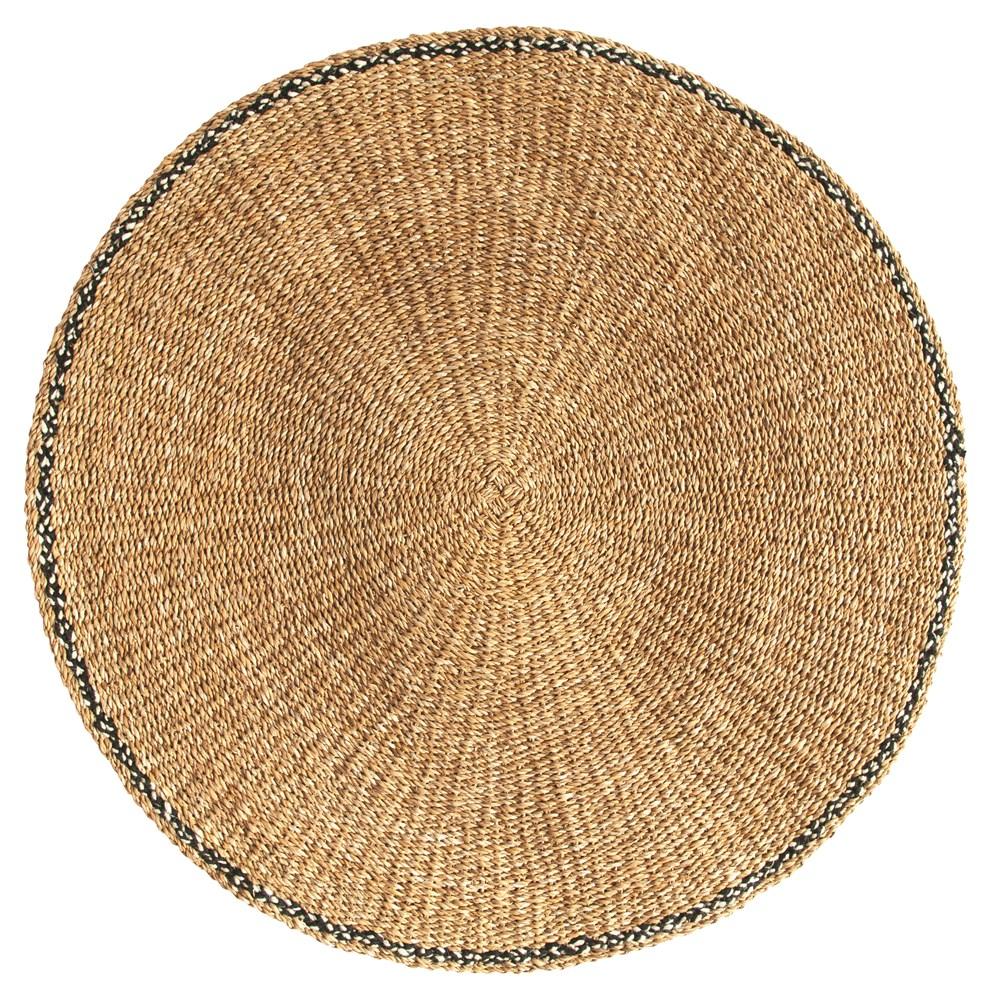 Round Hand-Woven Seagrass Mat w/Black Cotton Edge