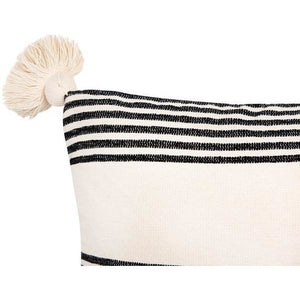 Black Square Cotton & Chenille Woven Striped Pillow w/Tassels