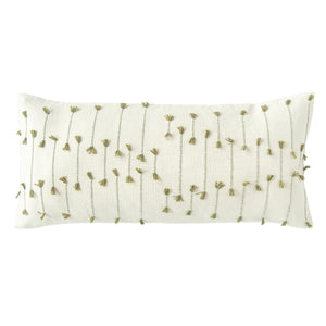 Ivory & Green Hand-Woven Cotton Blend Lumbar Pillow w/Woven Tassels