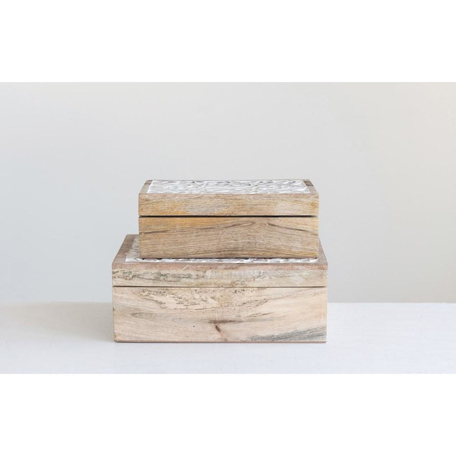 Hand-Carved Whitewashed Mango Wood Trinket Boxes