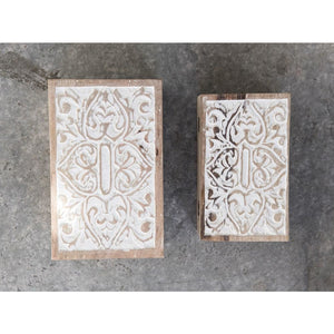 Hand-Carved Whitewashed Mango Wood Trinket Boxes