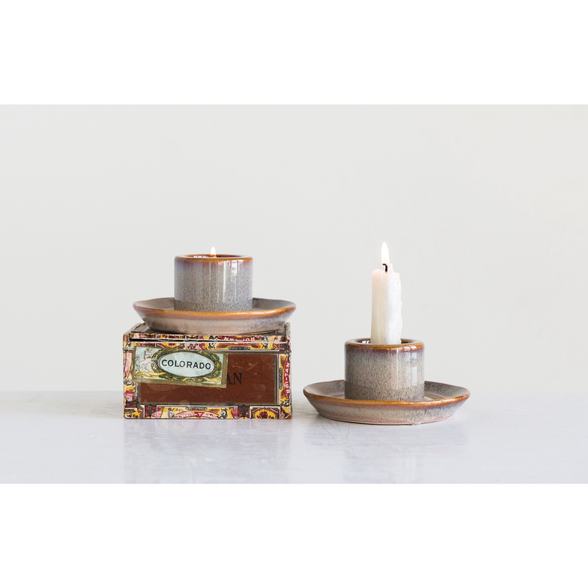Stoneware Tealight/Taper w/Reactive Glaze