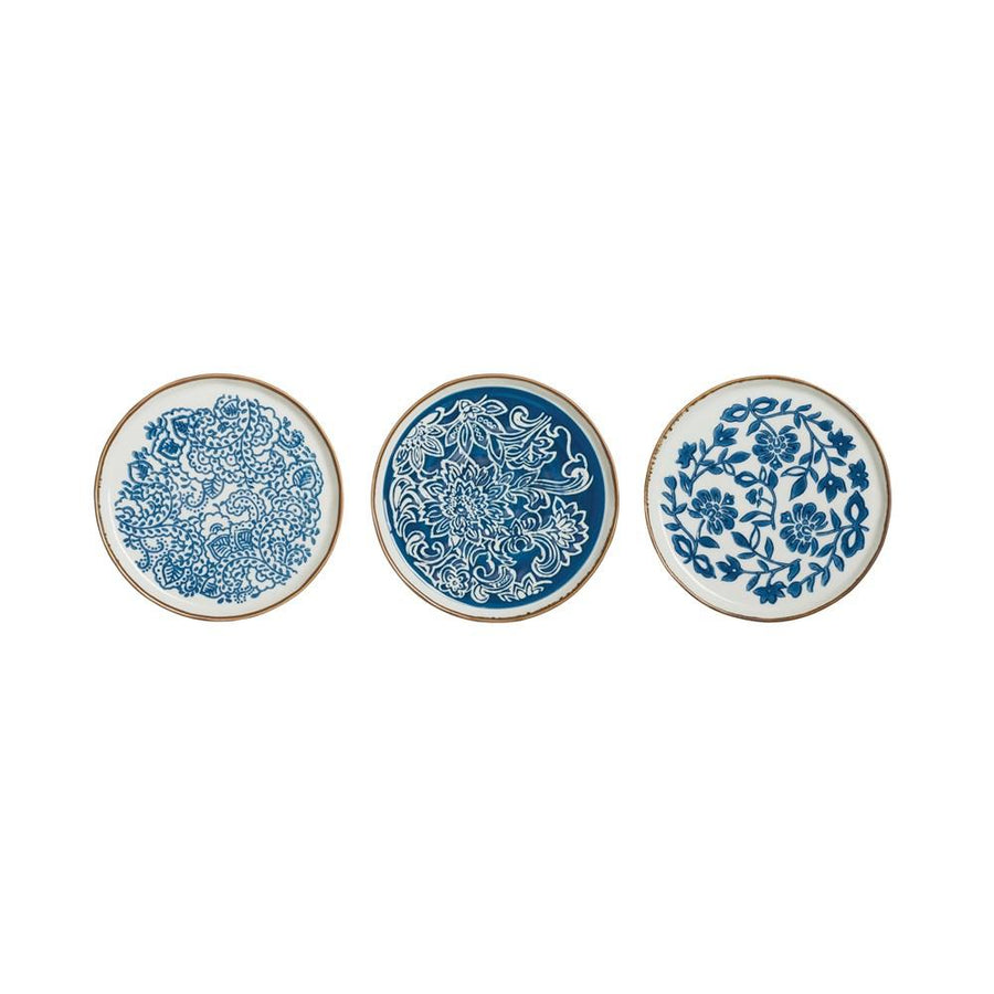 Hand-Stamped Blue & White Stoneware Plate