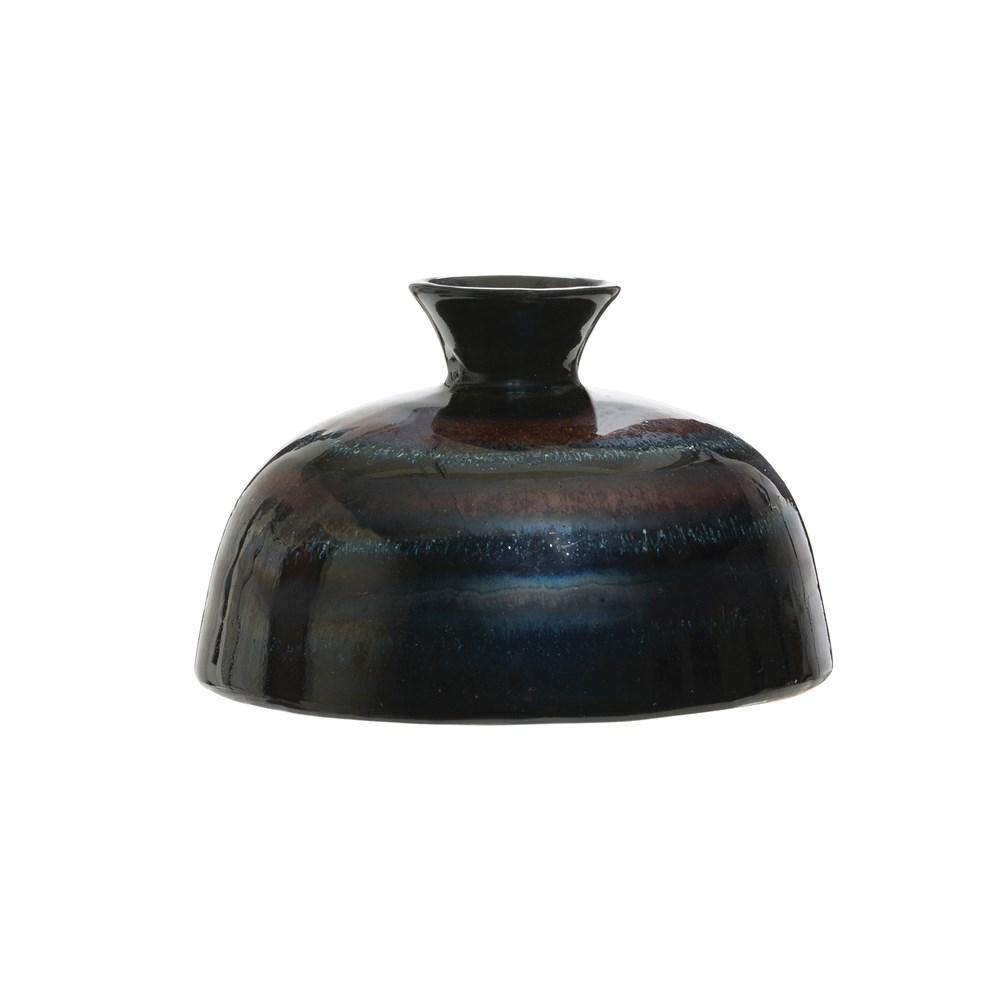 Stoneware Ink Blotter Style Vase w/Blue Metallic Reactive Glaze