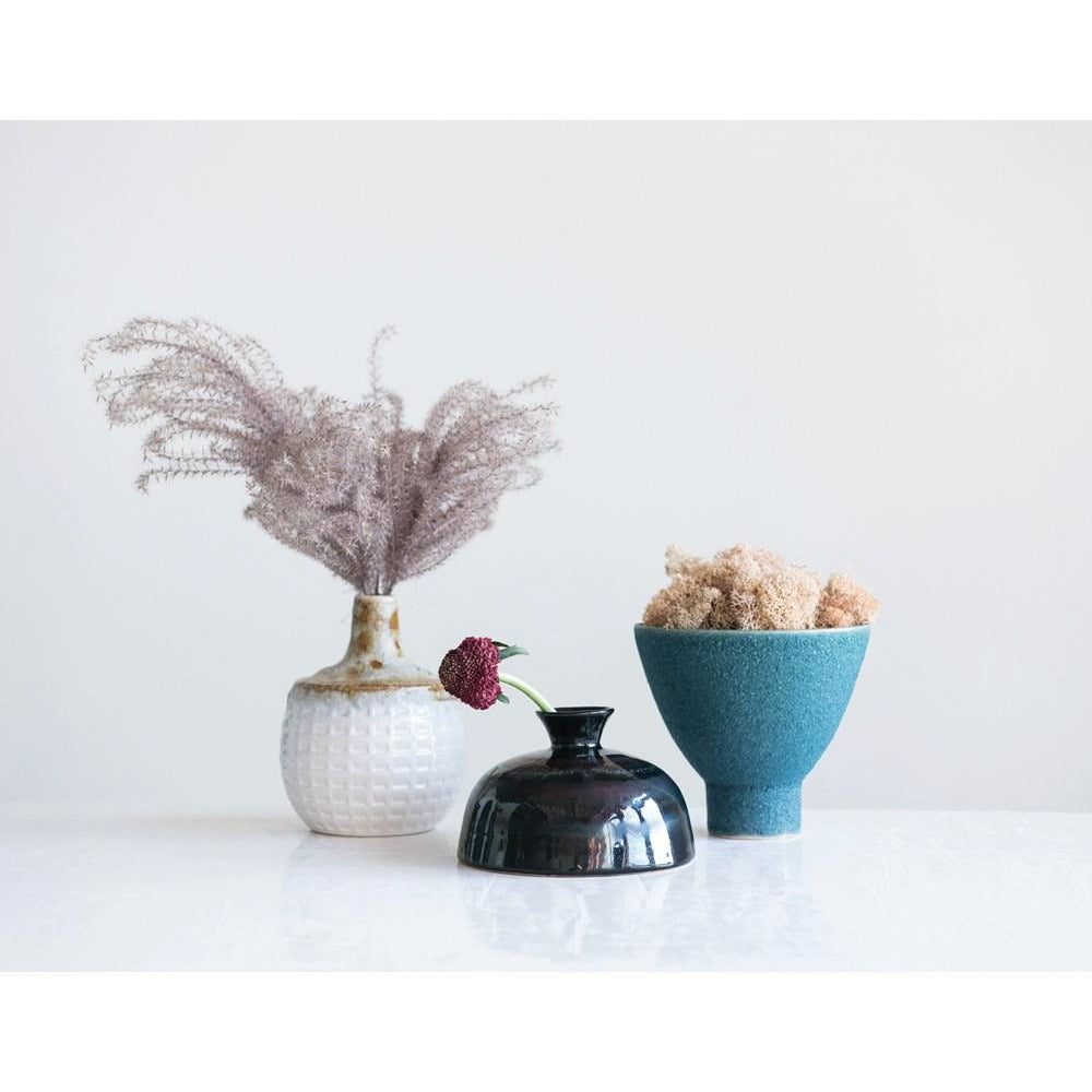Stoneware Ink Blotter Style Vase w/Blue Metallic Reactive Glaze