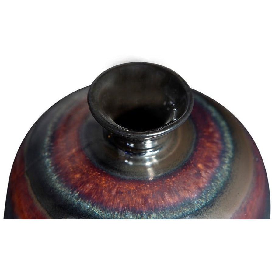 Stoneware Ink Blotter Style Vase w/Blue Metallic Reactive Glaze
