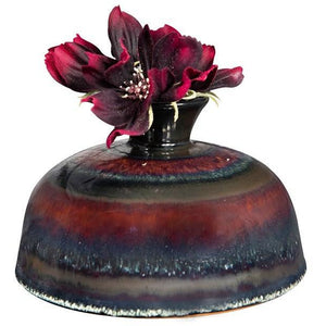 Stoneware Ink Blotter Style Vase w/Blue Metallic Reactive Glaze
