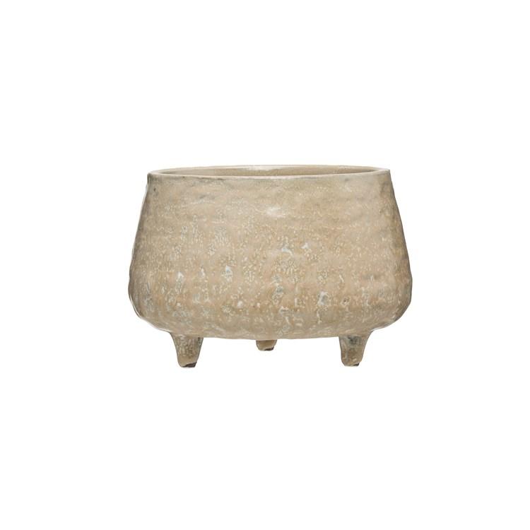 Beige Glazed Stoneware Footed Planter