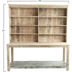 Reclaimed 2-Piece Wood & Metal Hutch w/6 Shelves