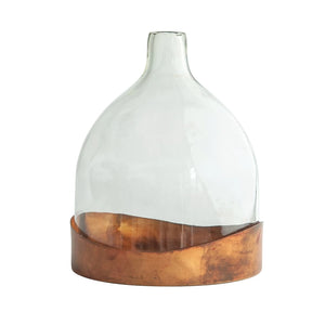 Antique Copper Finished Metal Tray w/Glass Cloche
