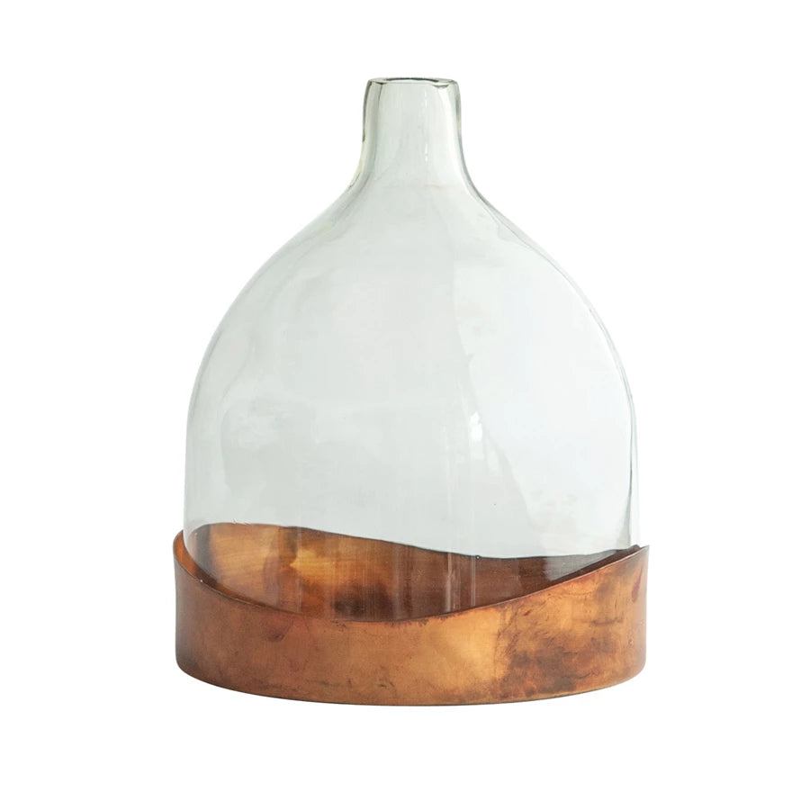 Antique Copper Finished Metal Tray w/Glass Cloche