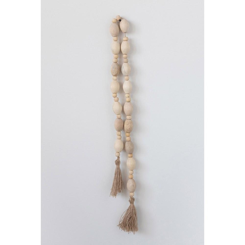 Mango Wood Oval Bead Garland w/Abaca Tassel