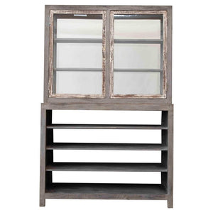 Reclaimed Wood & Tempered Glass 2-Piece 2-Sided Cabinet w/6 Shelves & 4 Doors