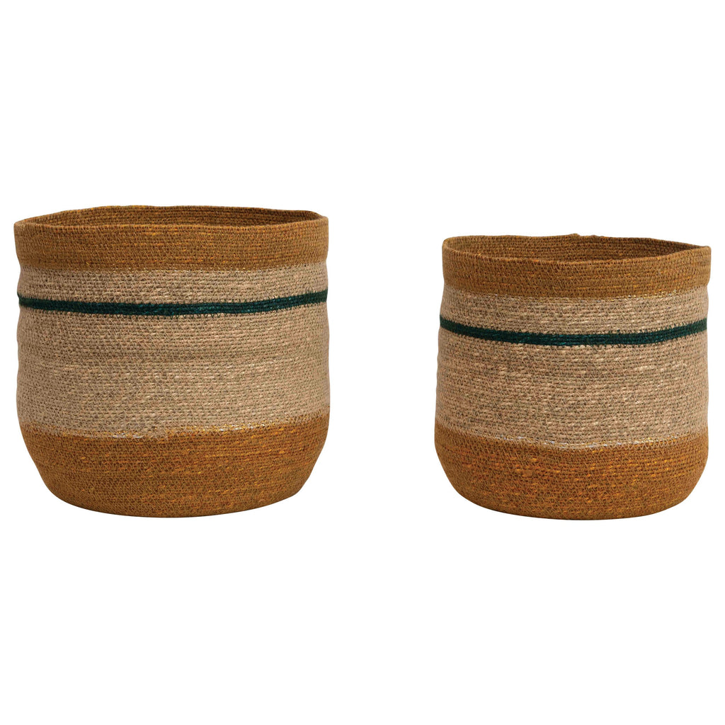 Hand-Woven Seagrass Striped Basket