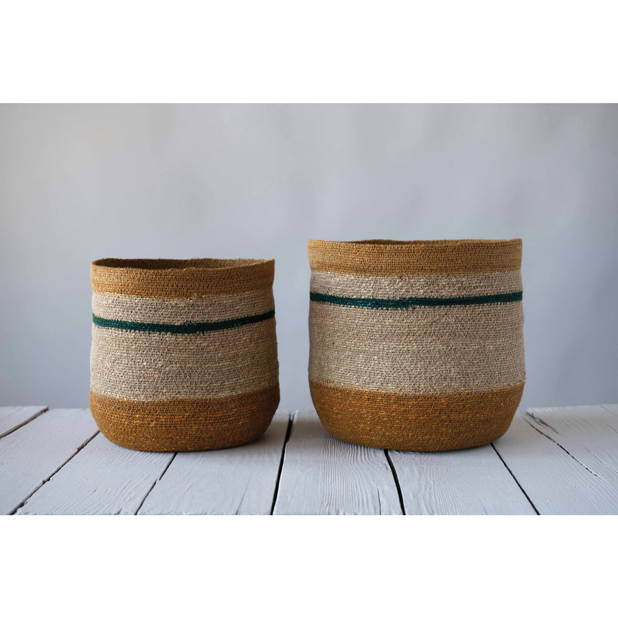 Hand-Woven Seagrass Striped Basket
