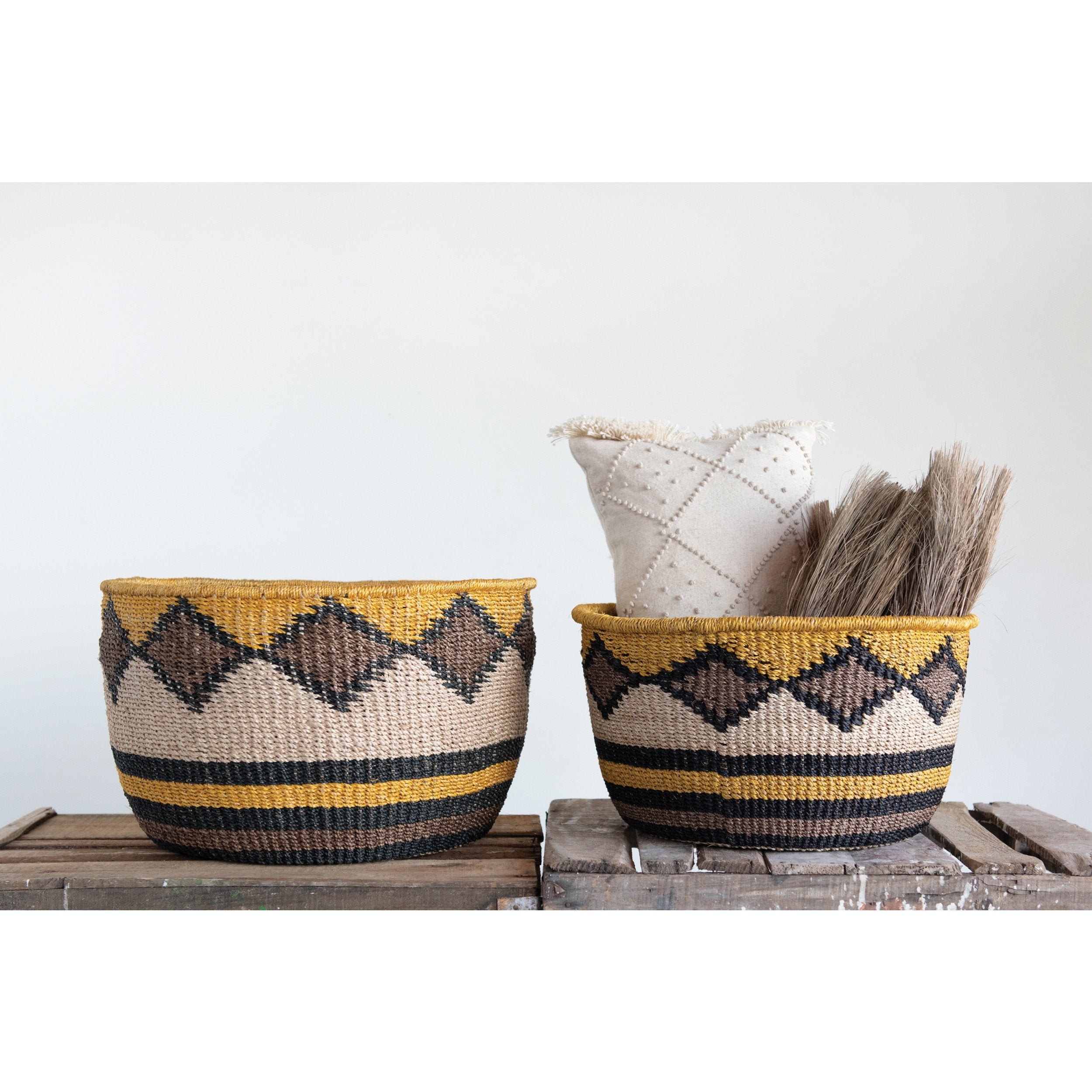 Cream Woven Cotton & Linen Blend Lumbar Pillow w/French Knots & Fringe,