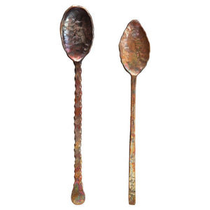 S/2 Hand-Forged Copper Spoons w/Burnt Finish