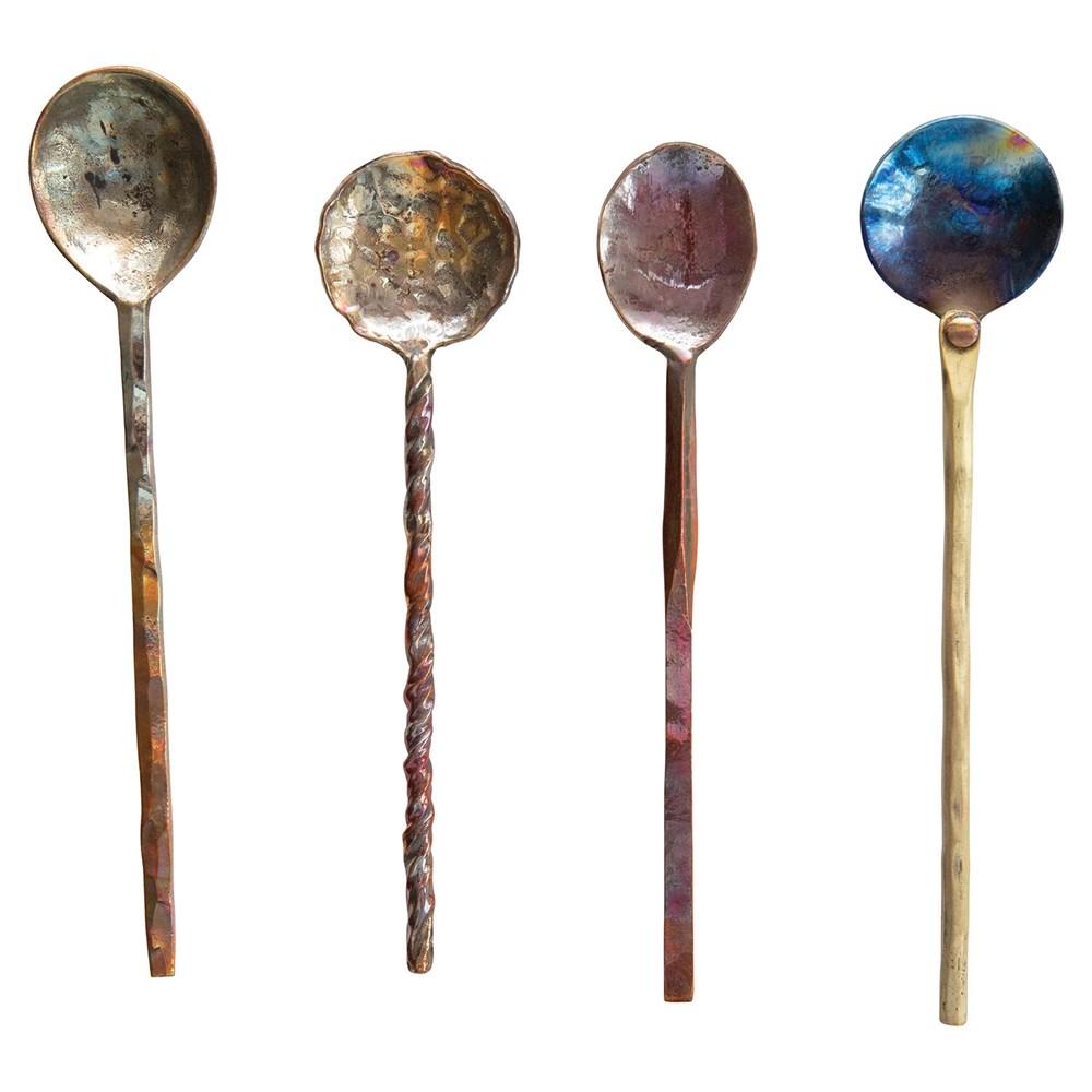 S/4 Hand-Forged Copper Spoons w/Burnt Finish