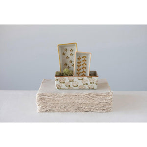 Stoneware Ramekin w/Stamped Floral Pattern