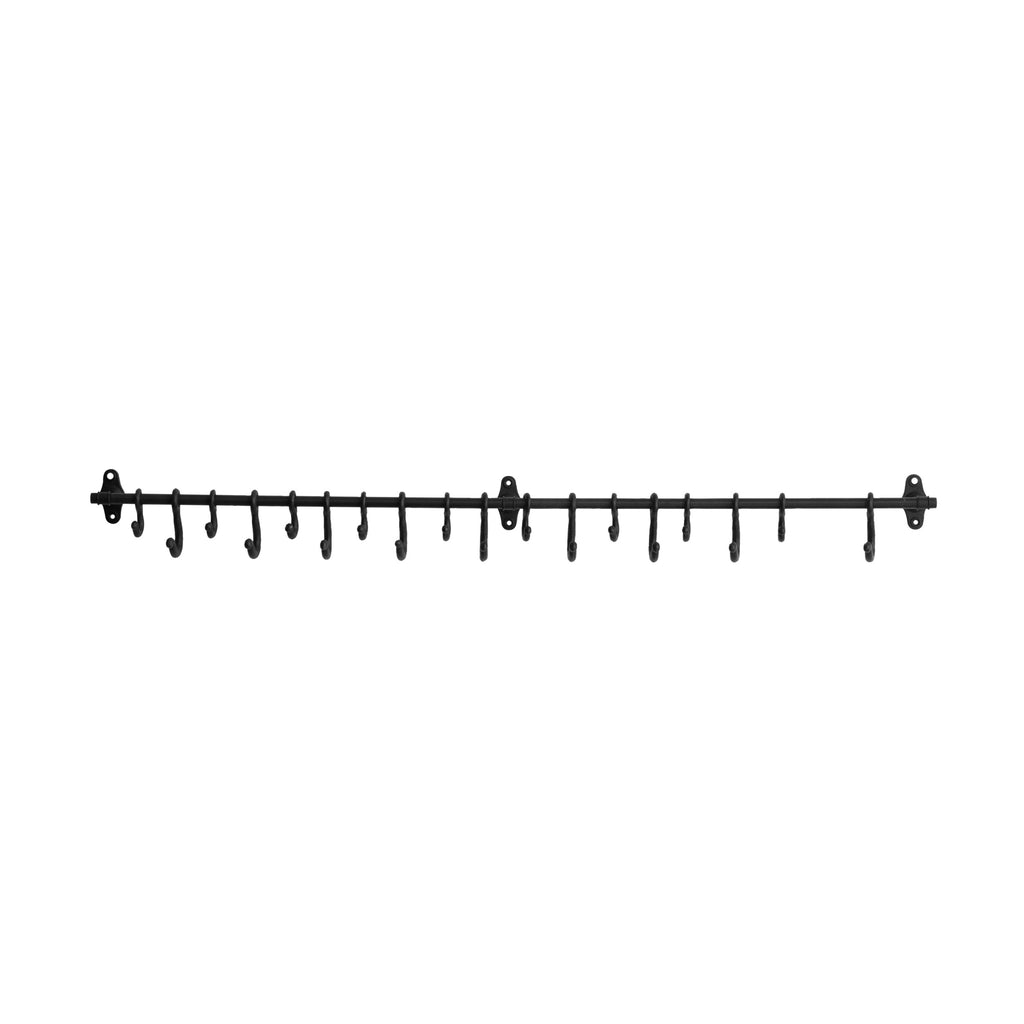 Black Forged Metal Wall Rod w/18 Hooks