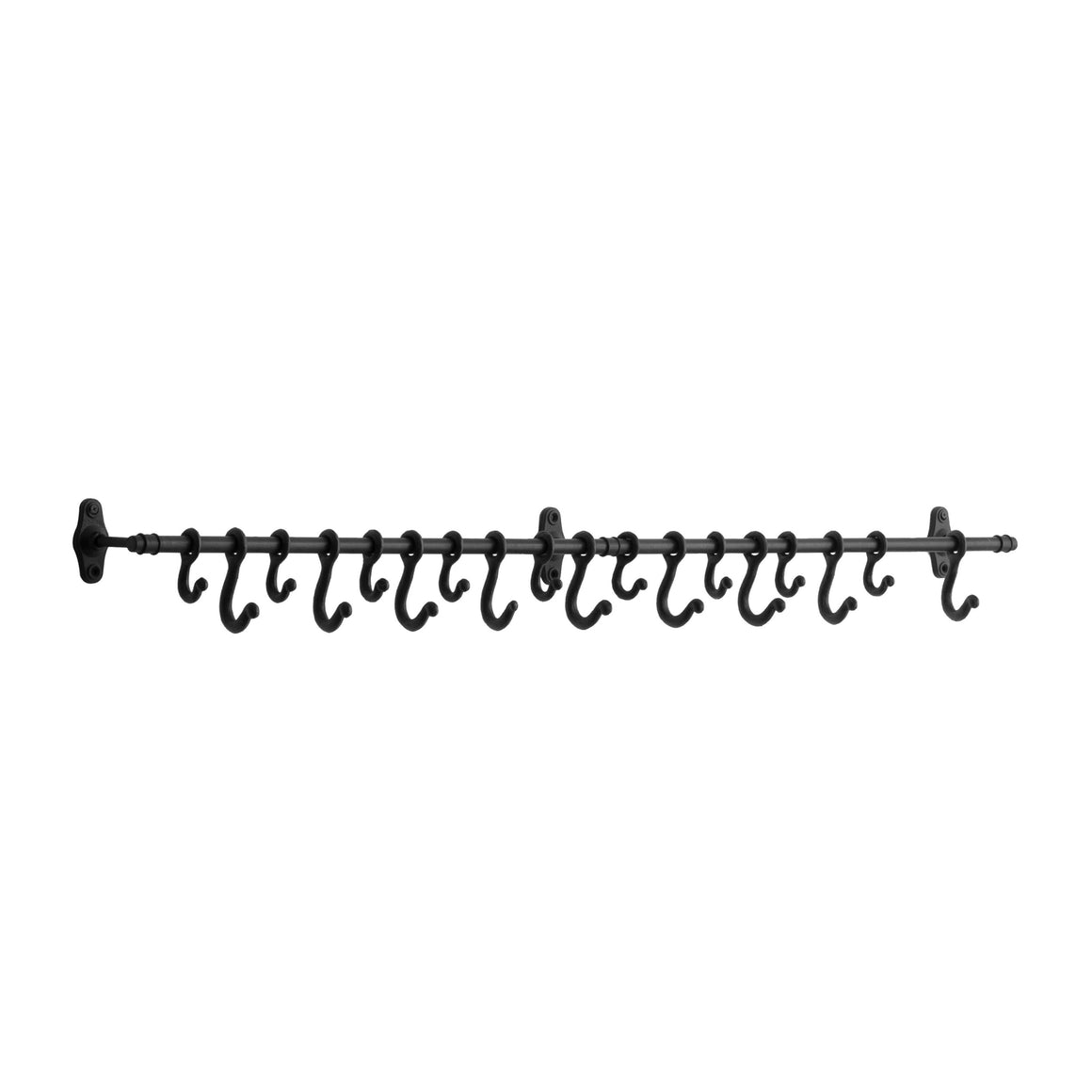 Black Forged Metal Wall Rod w/18 Hooks