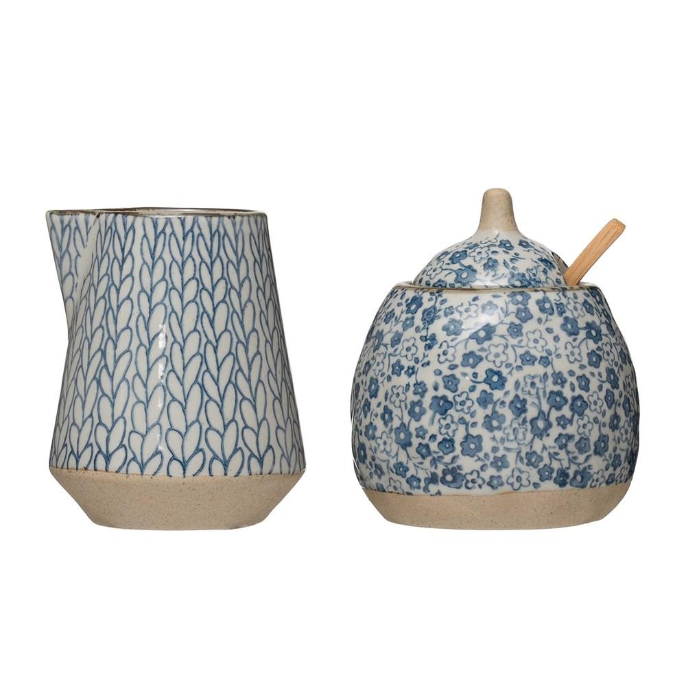 Hand Painted Stoneware  Sugar Bowl & Creamer