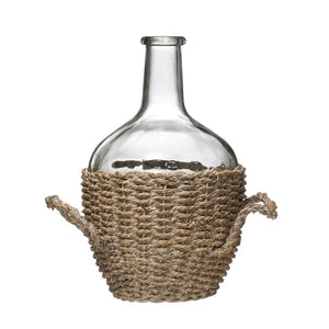 Glass Bottle in Woven Seagrass Basket w/Handles