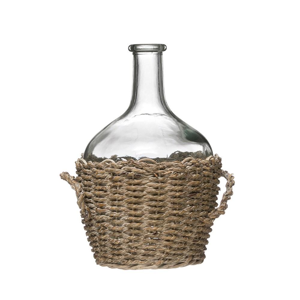 Glass Bottle in Woven Seagrass Basket w/Handles