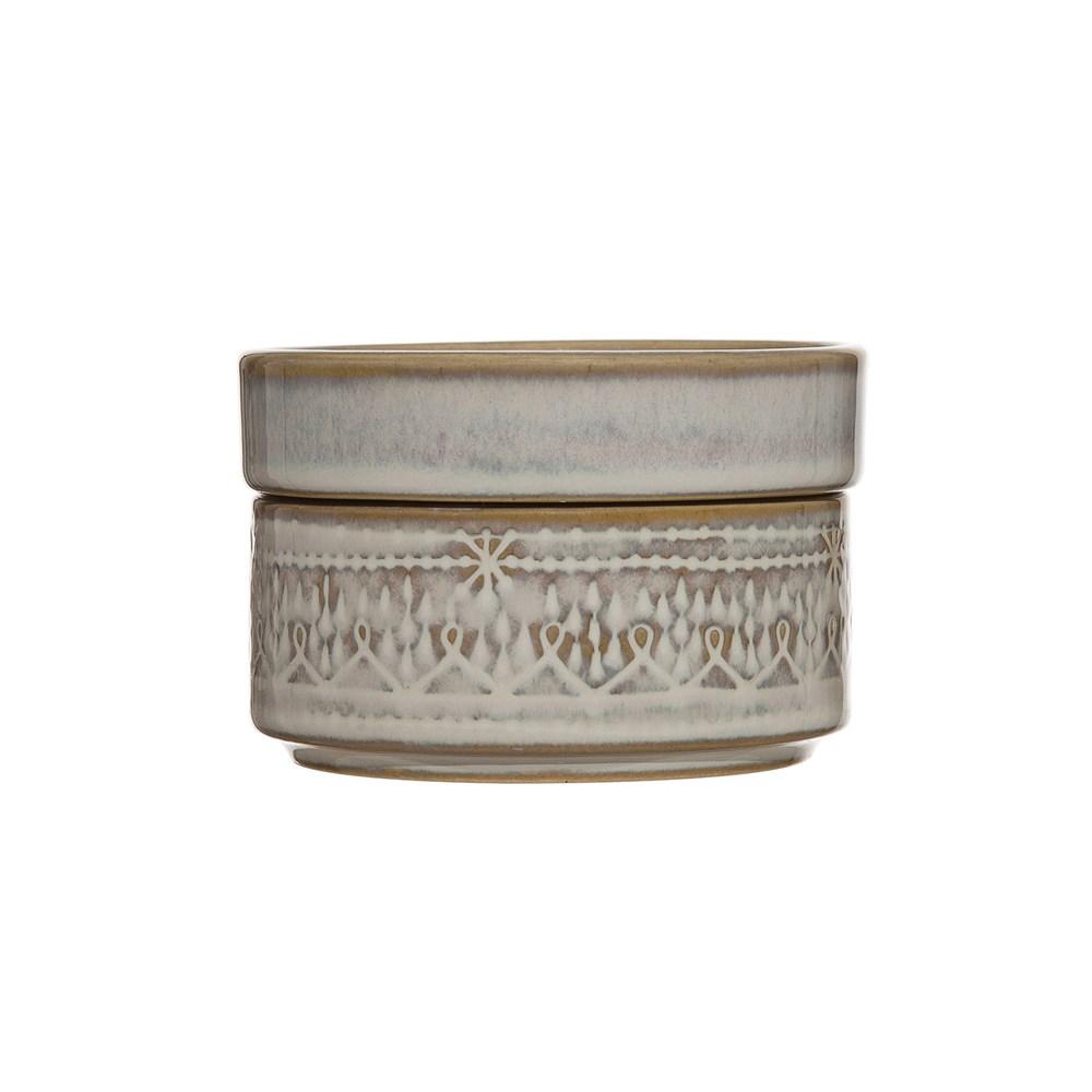 S/2 White Stoneware Stackable Container/Dish w/Reactive Glaze