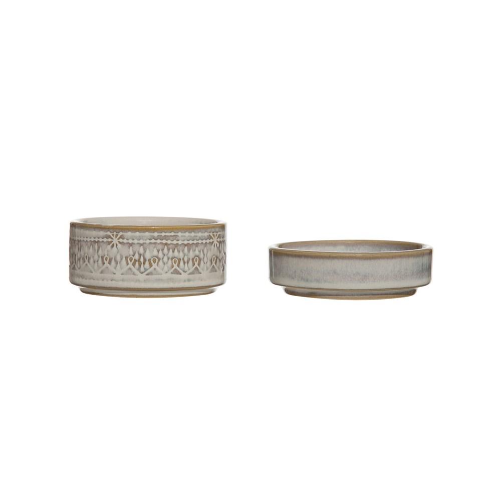 S/2 White Stoneware Stackable Container/Dish w/Reactive Glaze