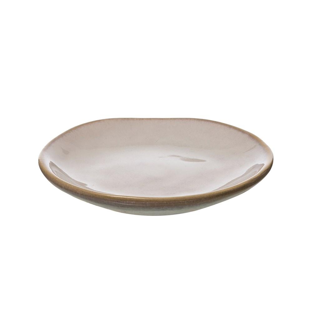 White Stoneware Dish w/Reactive Glaze