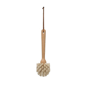 Beech Wood Dish Brush w/Leather Strap, Natural