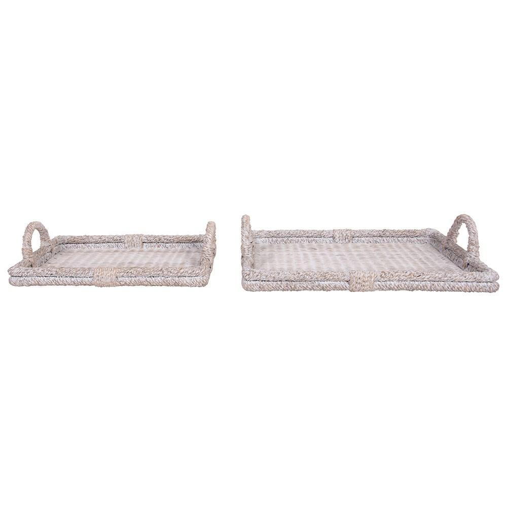 Whitewash Decorative Rattan Trays w/Handles