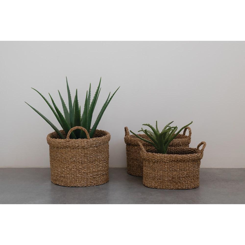 Hand-Woven Oval Seagrass Totes w/Handles