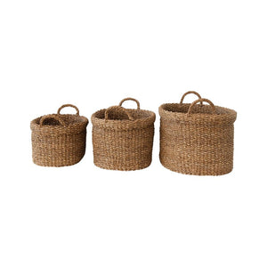 Hand-Woven Oval Seagrass Totes w/Handles