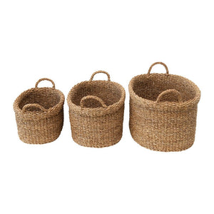 Hand-Woven Oval Seagrass Totes w/Handles