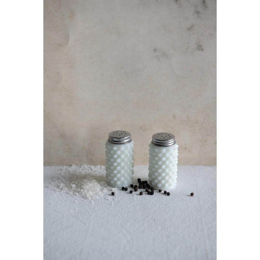 S/2 White Milk Glass Hobnail Salt & Pepper Shakers
