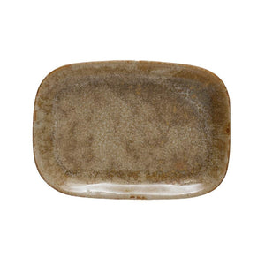 Stoneware Plate w/Mustard Color Reactive Glaze