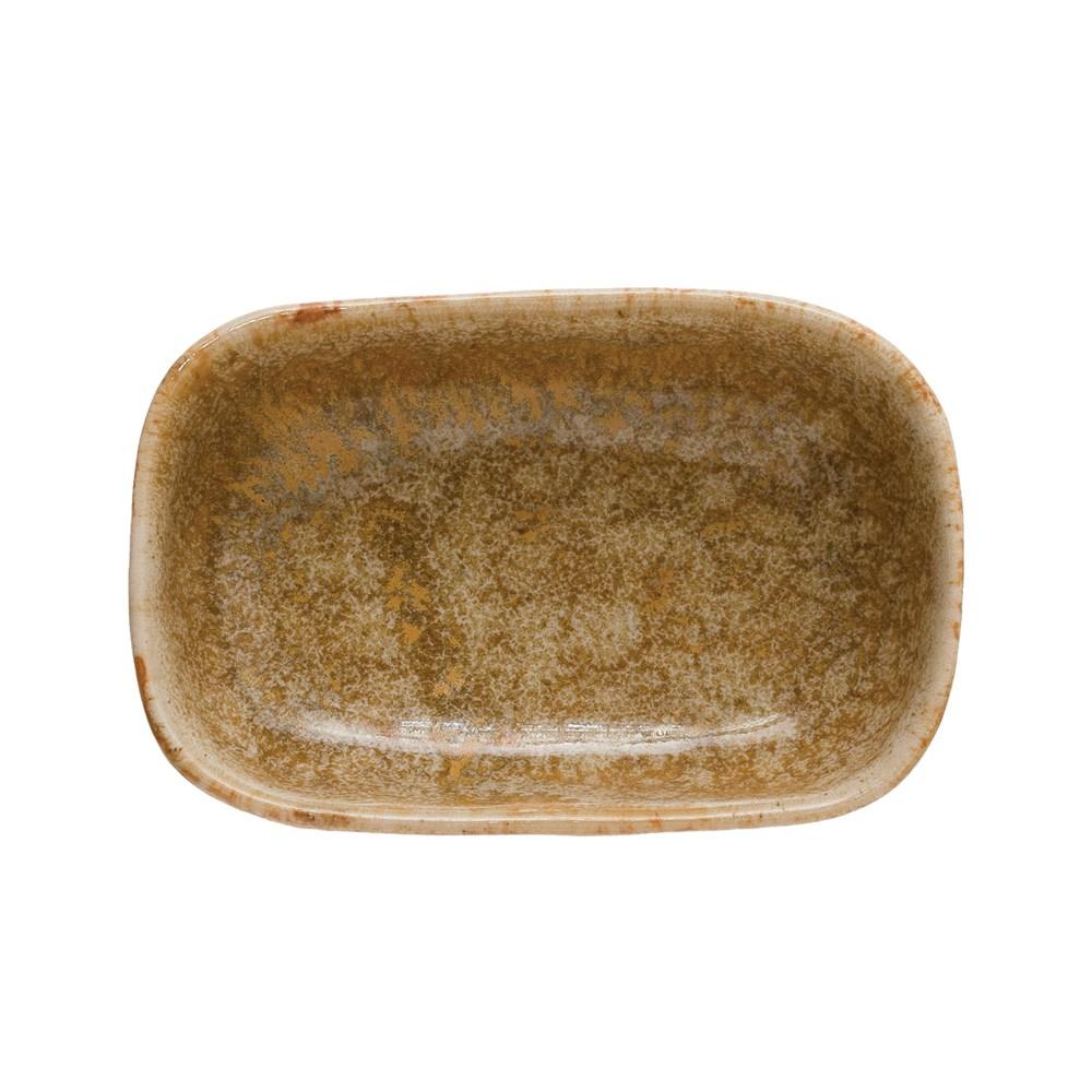 Stoneware Dish w/Mustard Color Reactive Glaze