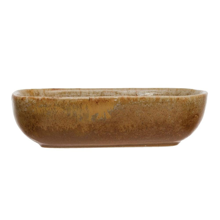 Stoneware Dish w/Mustard Color Reactive Glaze