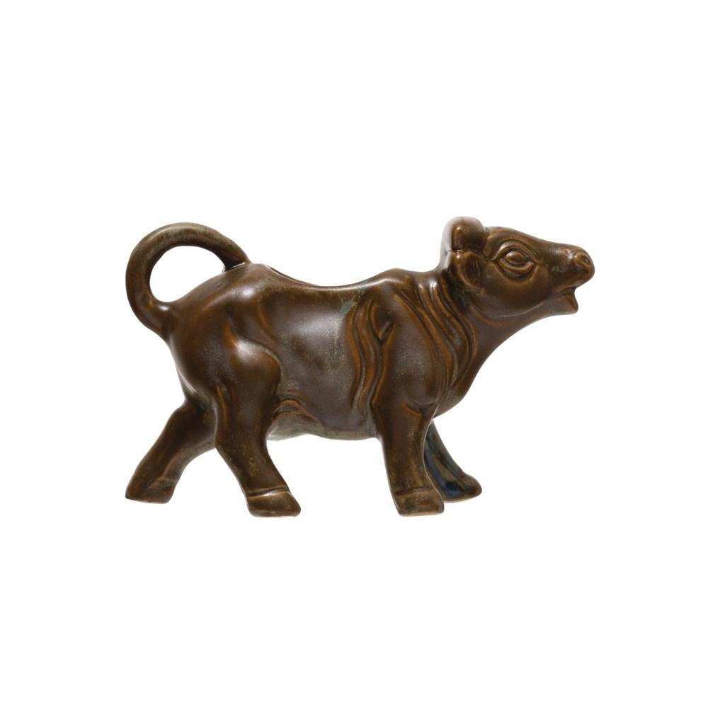 Blue/Brown Reactive Glaze Stoneware Cow Pitcher