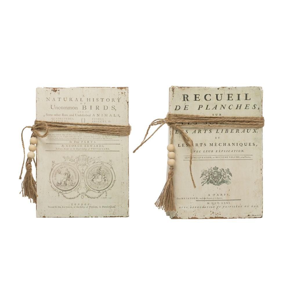 White Wood Block Books w/ Saying & Jute Tie - Large