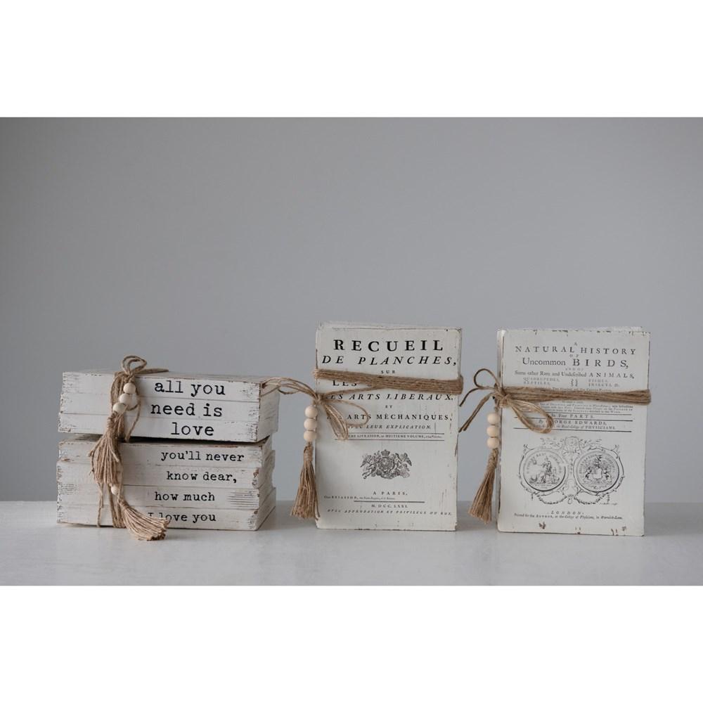 White Wood Block Books w/ Saying & Jute Tie - Large