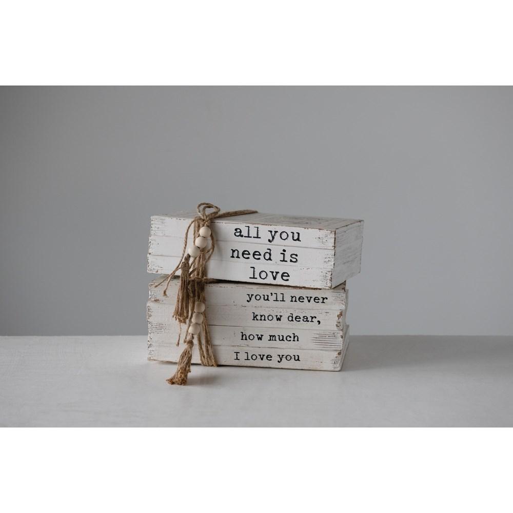 White Wood Block Books w/ Saying & Jute Tie - Large