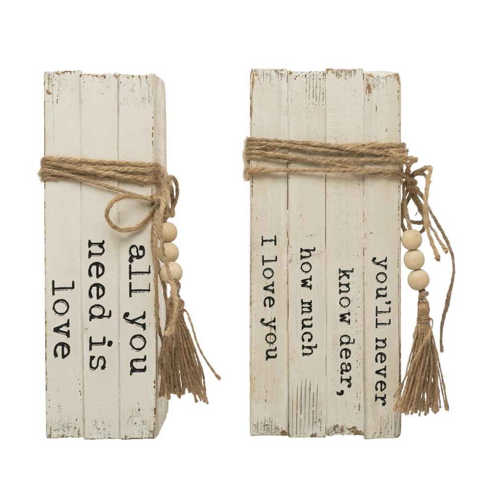 White Wood Block Books w/ Saying & Jute Tie - Large