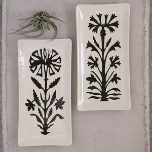Black & White Stoneware Platter w/Floral Pattern